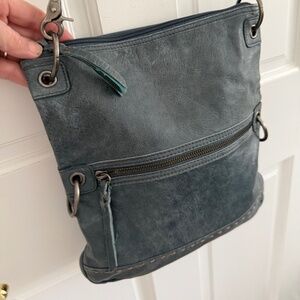 The Sak Pax Blue Denim Colored Leather Convertible Handbag Bag